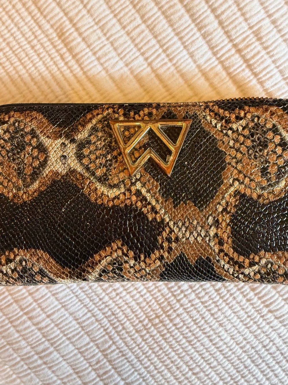 Kelly Wynn Snake Print Wallet with Gold Logo Accent